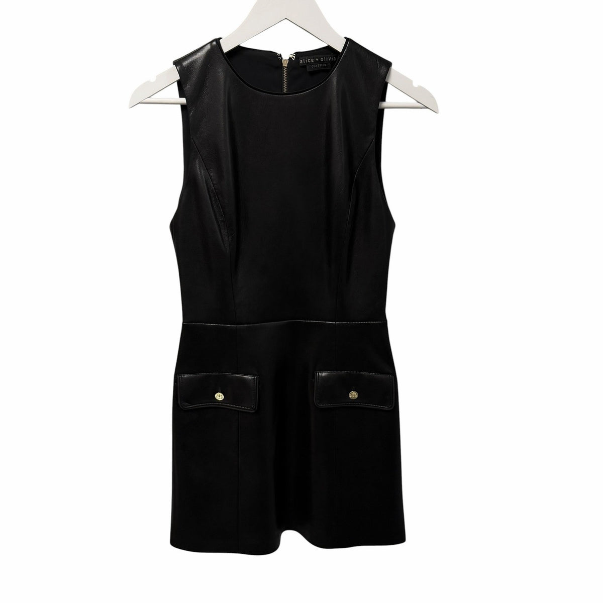 Alice + Olivia Marcella Faux Leather Lined Sleeveless Dress Black Womens Size 4