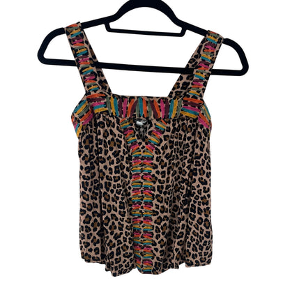 THML Animal Print Multicolor Embroidered Keyhole Cutout Tank Top Womens XS