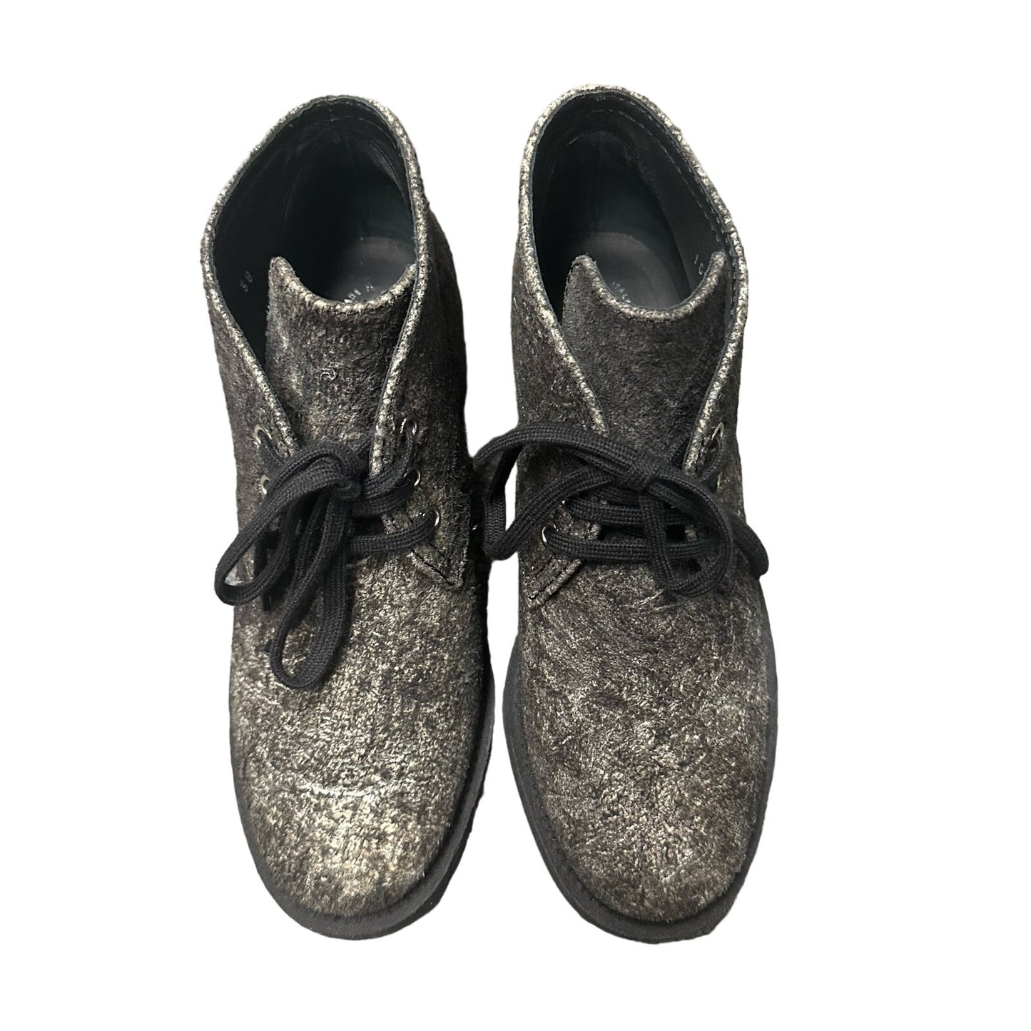 New in Box Chanel Lace Up Dark Grey Suede Calfskin Ankle Boots Womens 38 / US 7