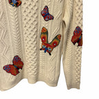 Valentino Butterfly Embroidered Sweater Cream Multicolor Cable Knit Size Medium