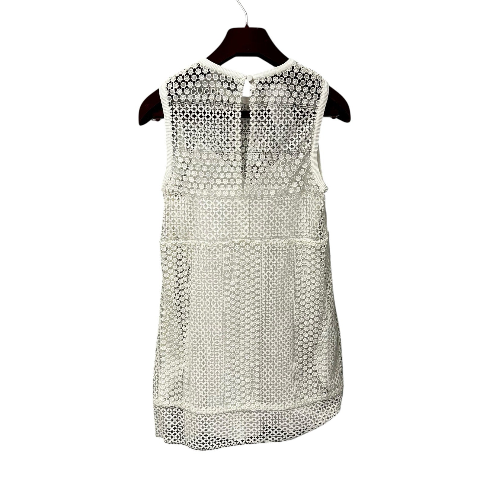 NWT Gucci Off White Cotton Macrame Sleeveless Mini Dress Womens 38 / US 2