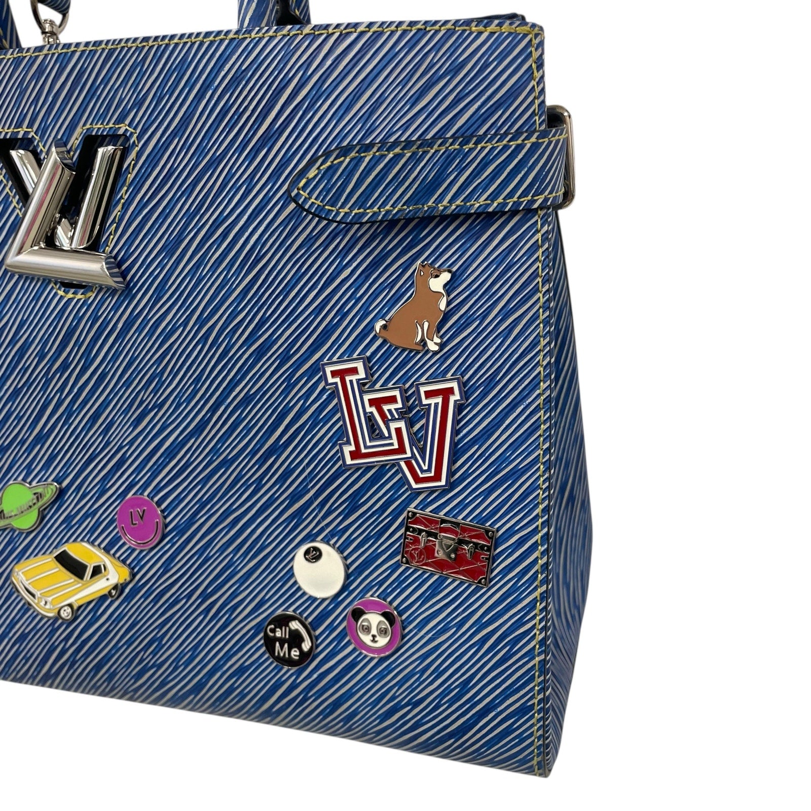 Louis Vuitton 2017 Twist Tote Limited Edition Pin Embellished Blue Epi Leather