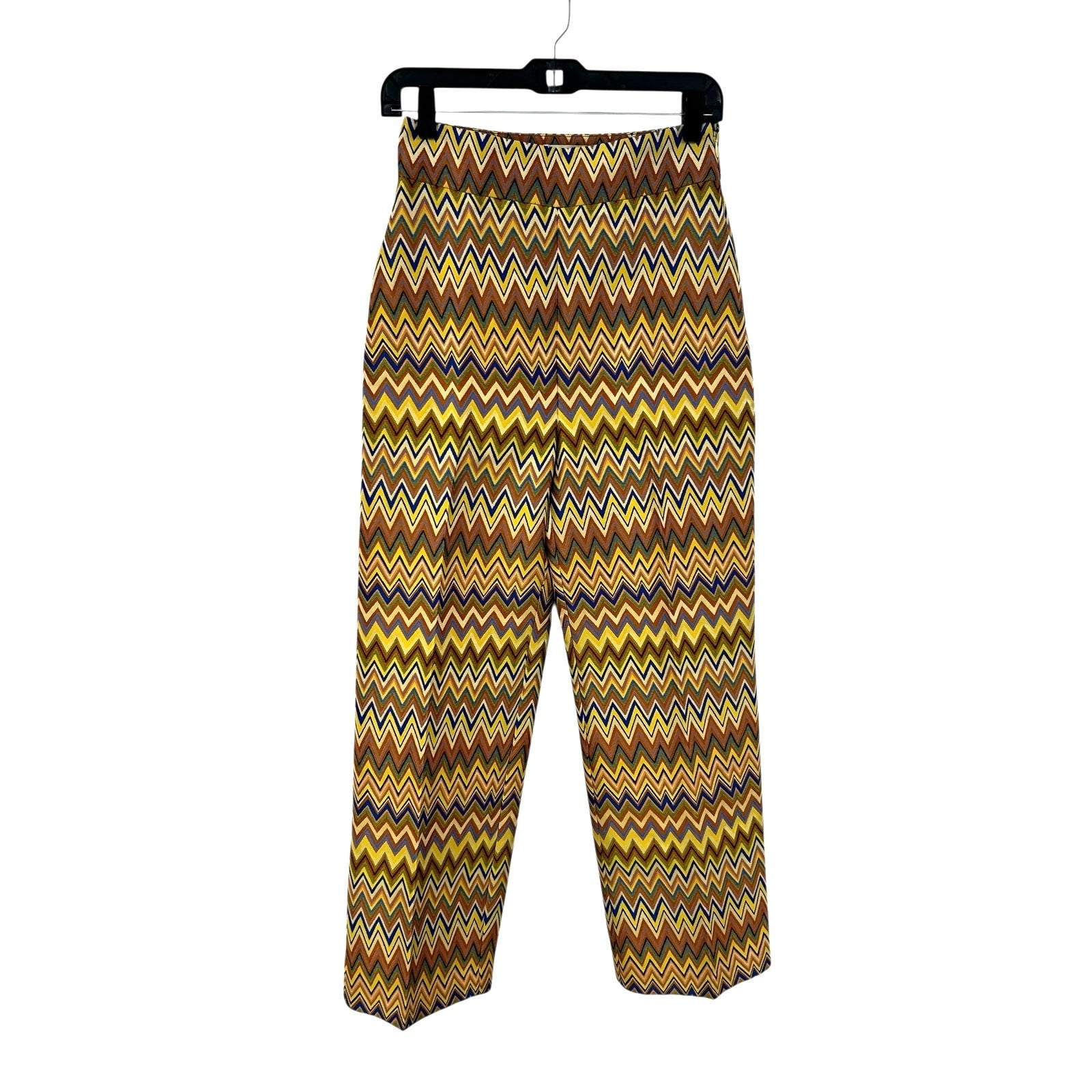 Sezane Jenson Yellow Multicolor Jacquard ZigZag Print Trousers Womens 36 / US 4