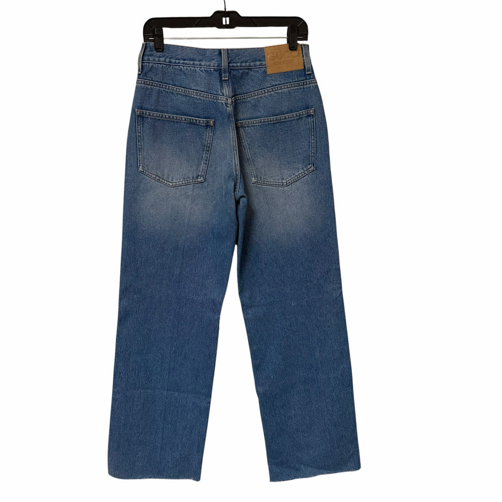 Gucci Horsebit High Rise Wide Leg Frayed Hem Jeans Light Wash Size 27 / US 6