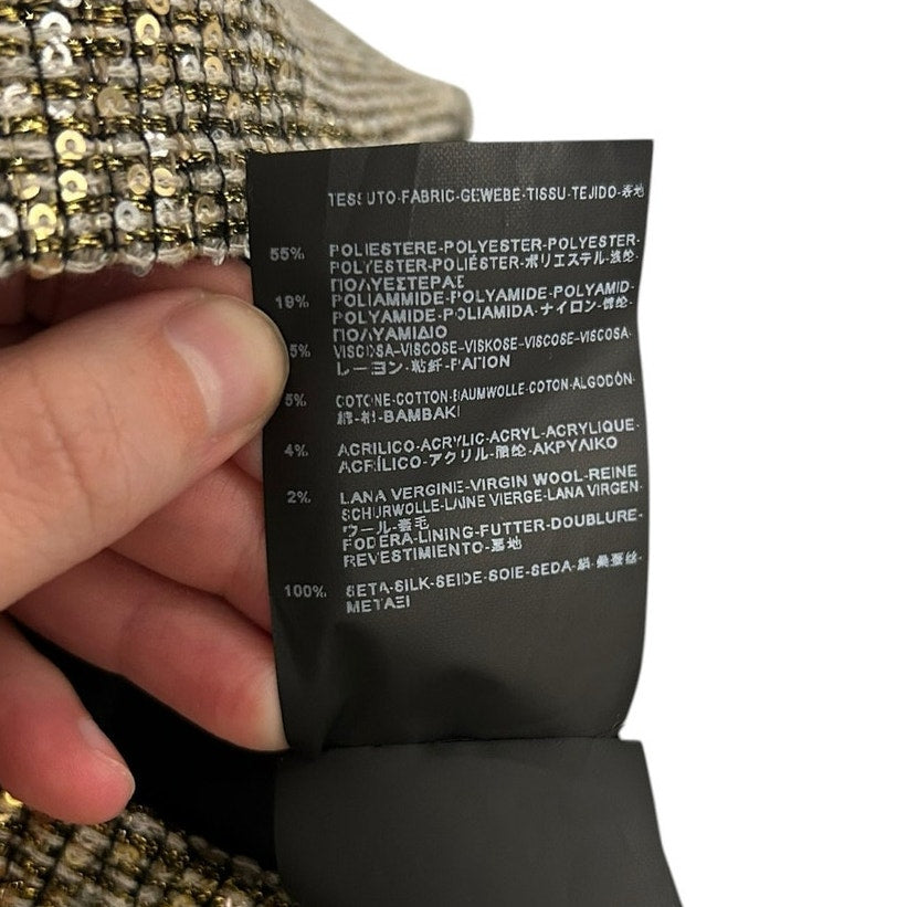 Saint Laurent Sequin Embellished Metallic Tweed Mini Shift Dress Womens 36 US 4