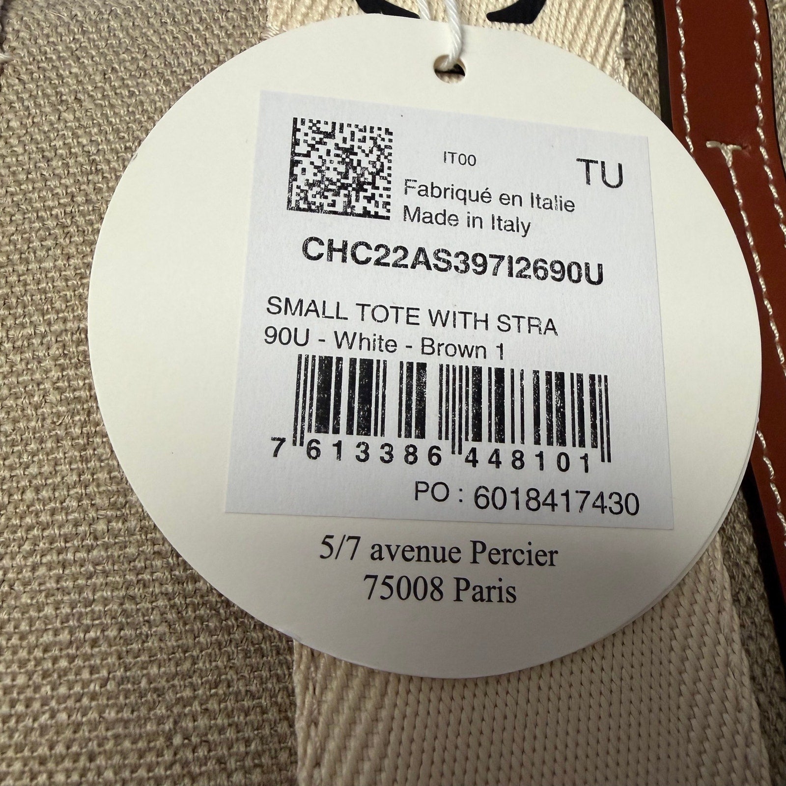NWT Chloe Woody Small Logo Tote Canvas Linen Leather Shouler Strap White Brown