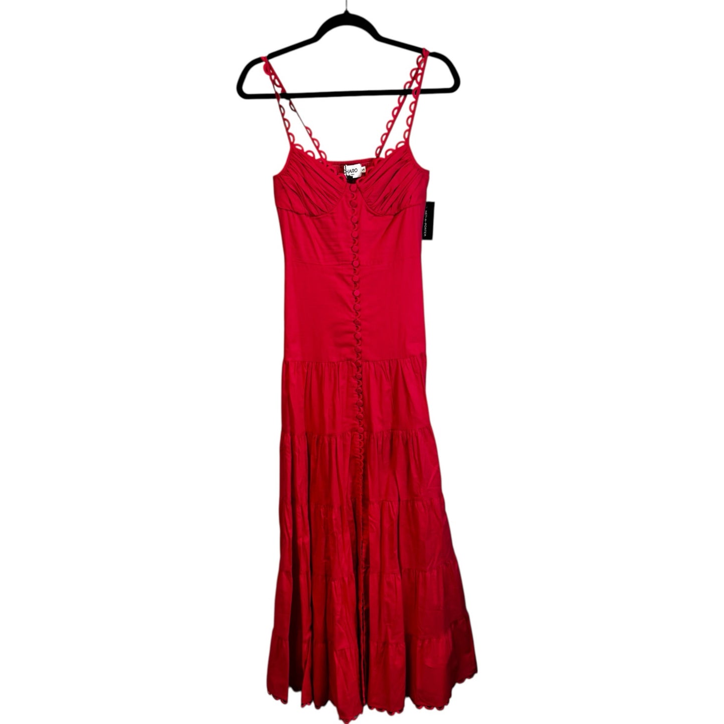 NWT Charo Fuchsia Pink Sleeveless Bustier Flounce Melia Maxi Dress Womens Small