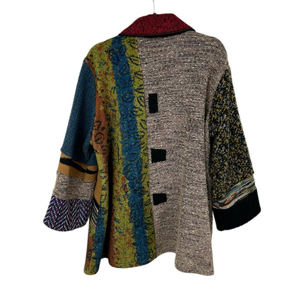 Ali Miles Red Multicolor Mixed Print Wool Blend Button Front Jacket Womens 2X