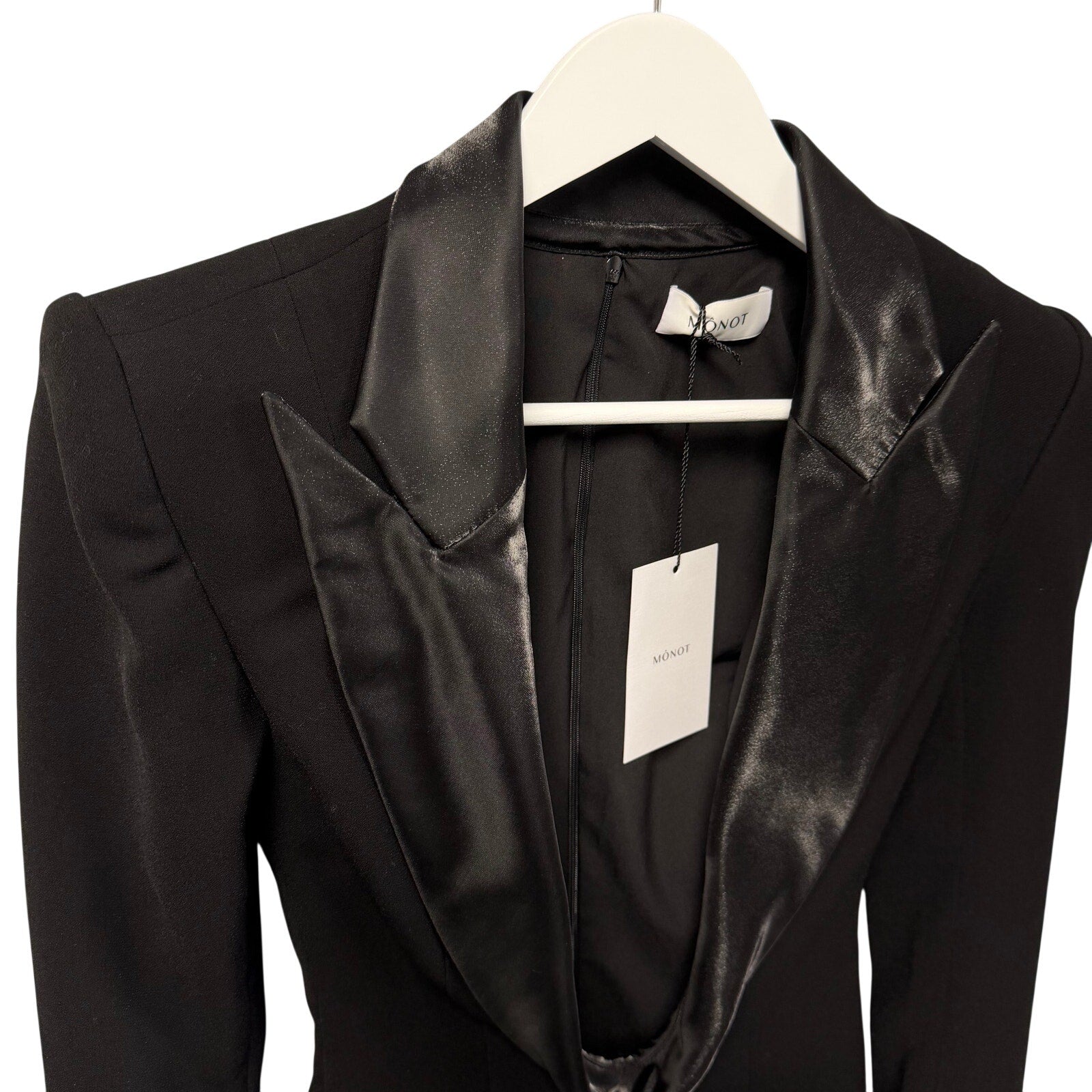 NWT Monot Tuxedo Playsuit Romper Lamé Trim Black Crepe Womens IT 36 / US 0