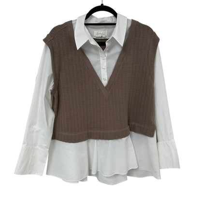 by Anthropologie Twofer Sweater Vest in Deep Mink and White Womens Size Medium