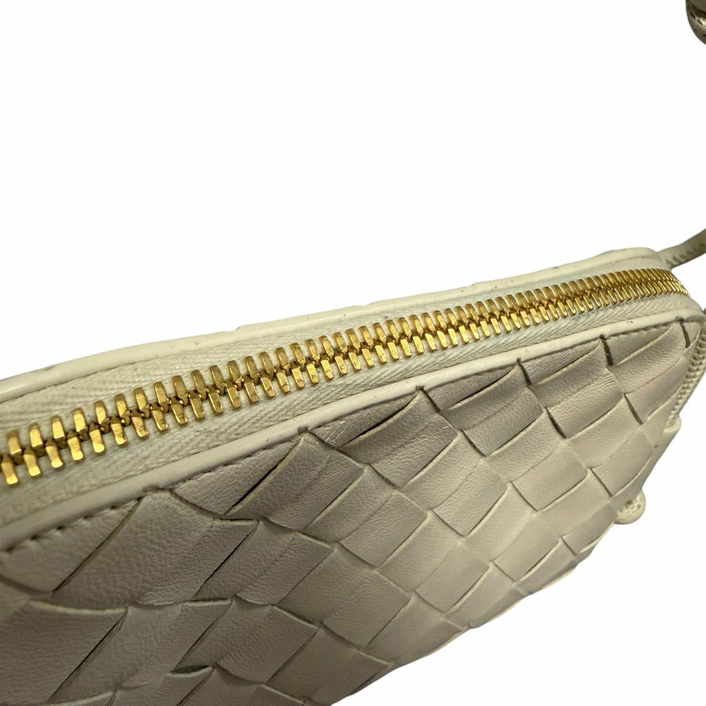 Bottega Veneta Nappa Intrecciato Concert Pouch Sea Salt Off White Woven Leather