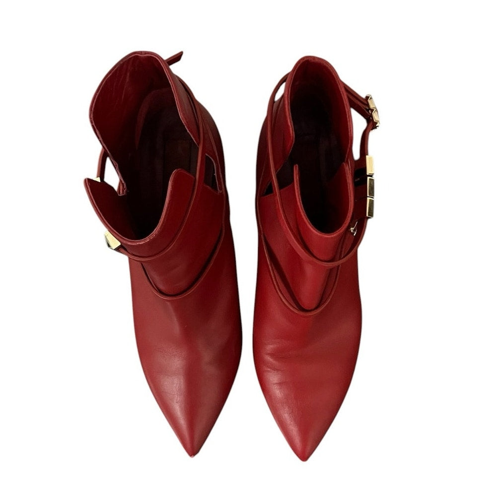 Valentino Garavani Red Leather Rockstud Buckle Accents Boots Size 39 / US 9