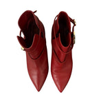 Valentino Garavani Red Leather Rockstud Buckle Accents Boots Size 39 / US 9