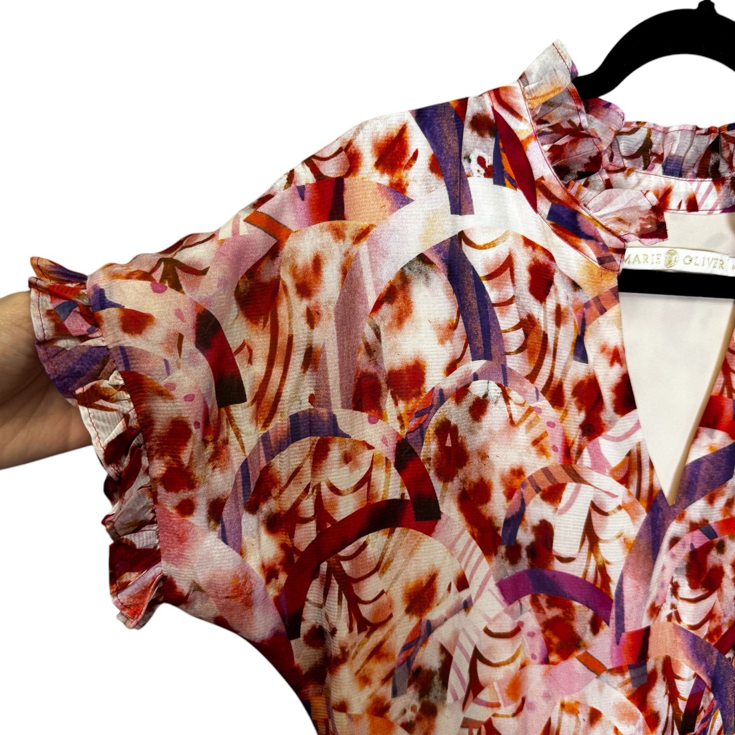 Marie Oliver Multi Color Short Sleeve V Neck Farah Tiered Maxi Dress Women Small