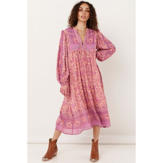 NWT Spell & The Gypsy Pink Blossom Print Folk Song Boho Midi Dress Womens XS