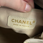 Chanel Beige Leather White Flower Camellia Double Handle Tote Shoulder Bag