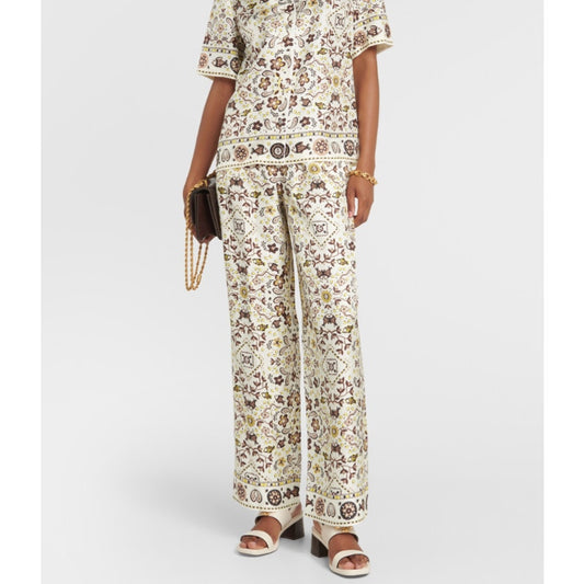 NWT Tory Burch Ivory Pisces Dream Printed Silk Pull On Pants Womens 12