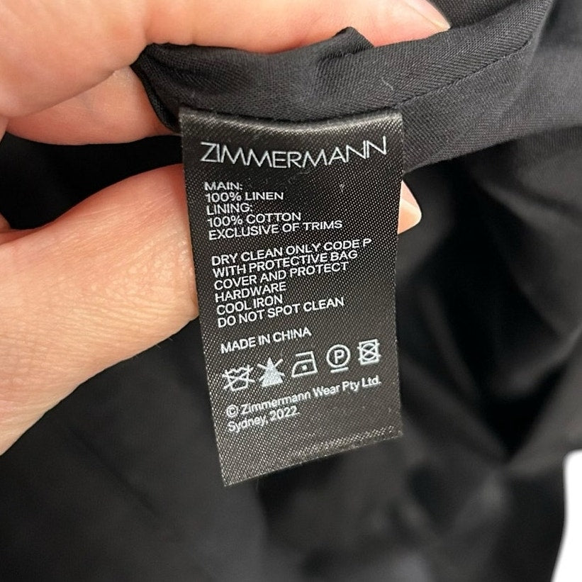 NWT Zimmermann 100% Linen Black Devi Panelled Playsuit Womens AU 1 / US 6