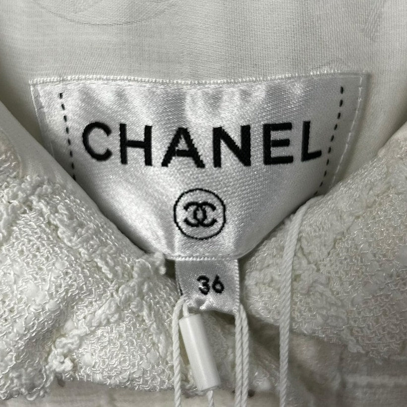 NWT Chanel White Cruise Collection Tweed & Lace Mini Dress Womens 36 / US 4