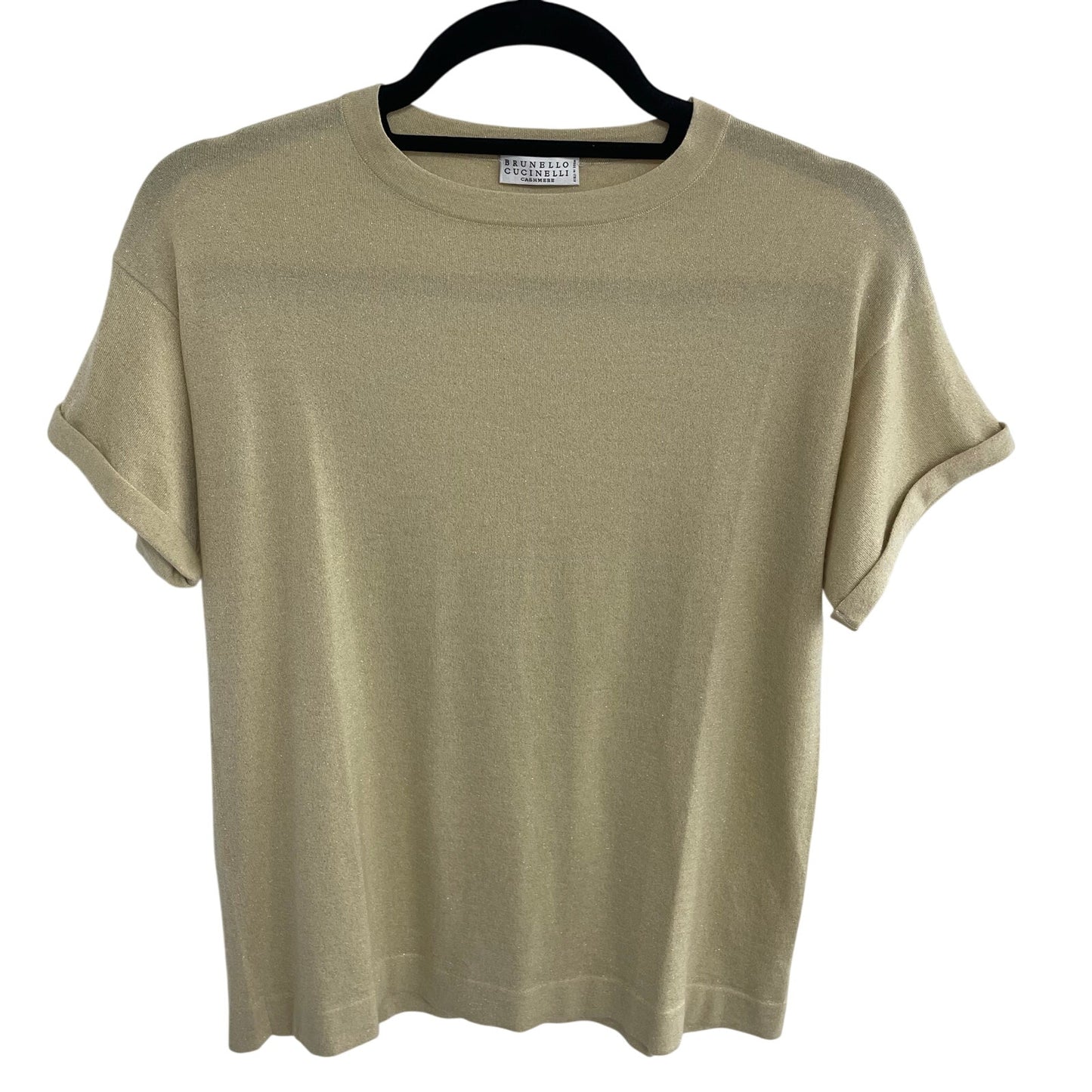 Brunello Cucinelli Gold Metallic Short Sleeve Cashmere Silk T-Shirt Womens Small