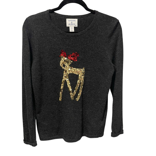 Antoni & Alison Cashmere Lambswool Blend Sequin Reindeer Holiday Sweater Medium
