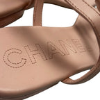 Chanel Blush Pink Interlocking CC Logo Leather T-Strap Sandals Womens 39 / US 9