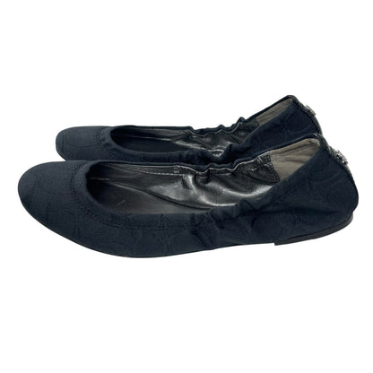 Coach Aly Ballet Flat in Scrunched Signature Black Canvas Logo Print Womens 6.5