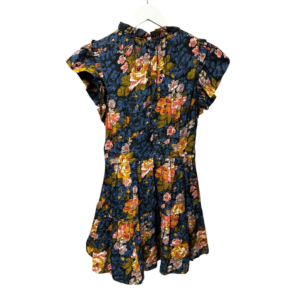 Sea New York Ines Navy Yellow Floral Print Flutter Sleeve Mini Dress Womens 6