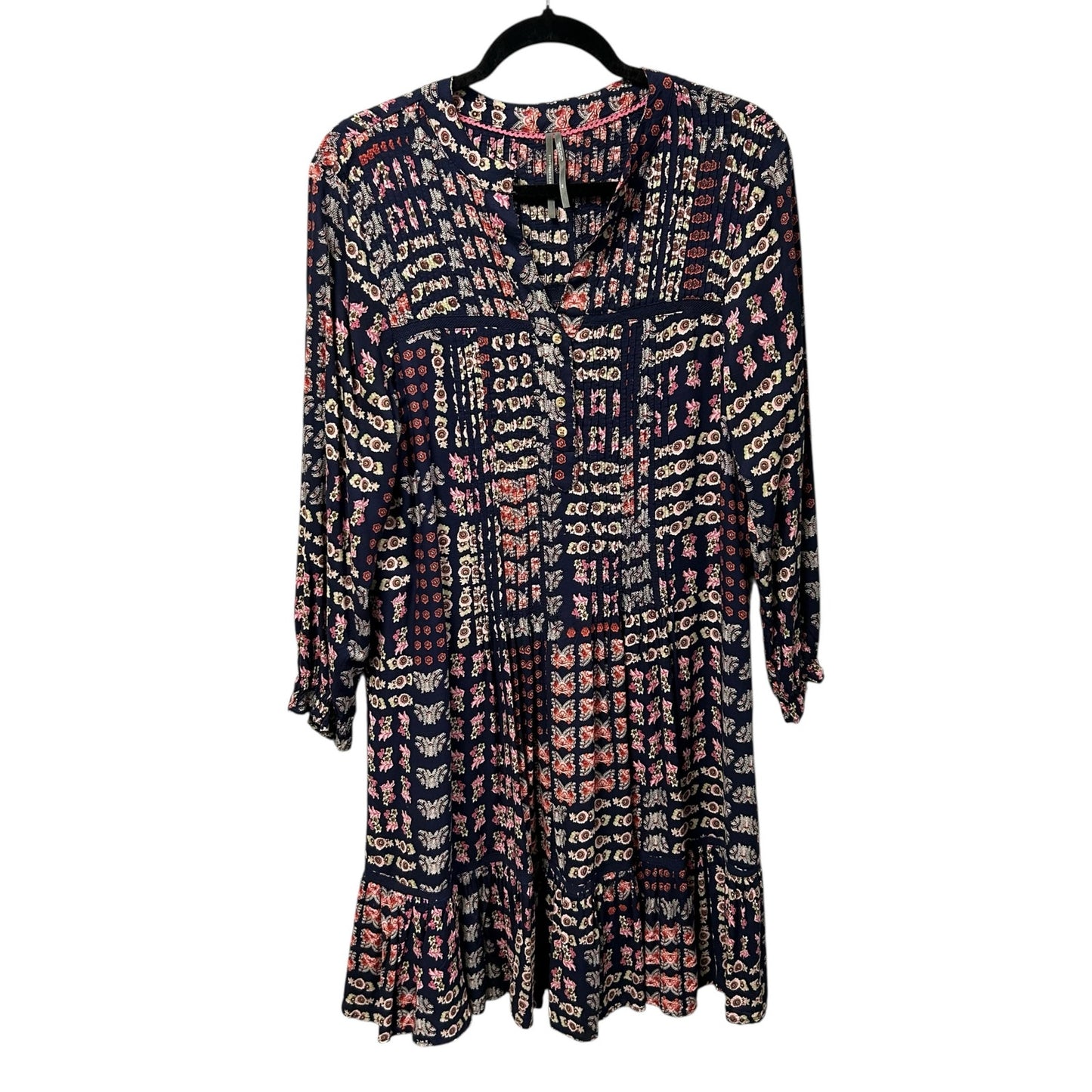by Anthropologie Navy Pink Floral Print Diana Pintucked Tunic Dress Womens XS