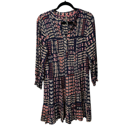 by Anthropologie Navy Pink Floral Print Diana Pintucked Tunic Dress Womens XS