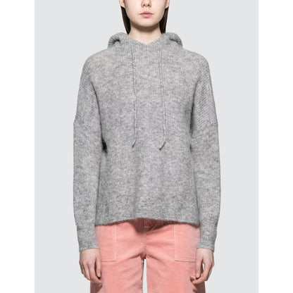 NWT Ganni Gray Mohair Wool Blend Callahan Knit Pullover Hoodie Womens Small