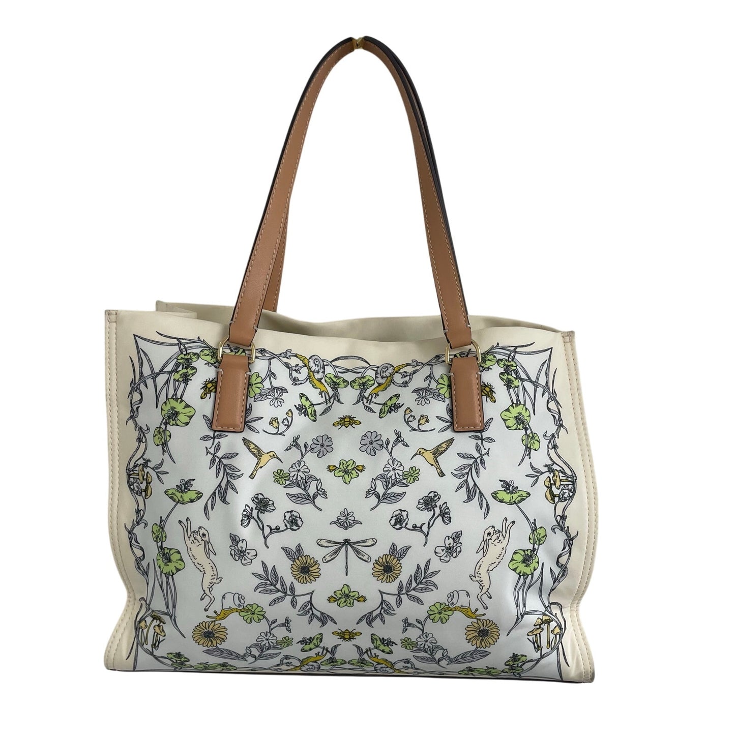 Tory Burch Nylon Ella Tote Bag Meadow Print Floral Rabbit Bird Nature Scene ASIS