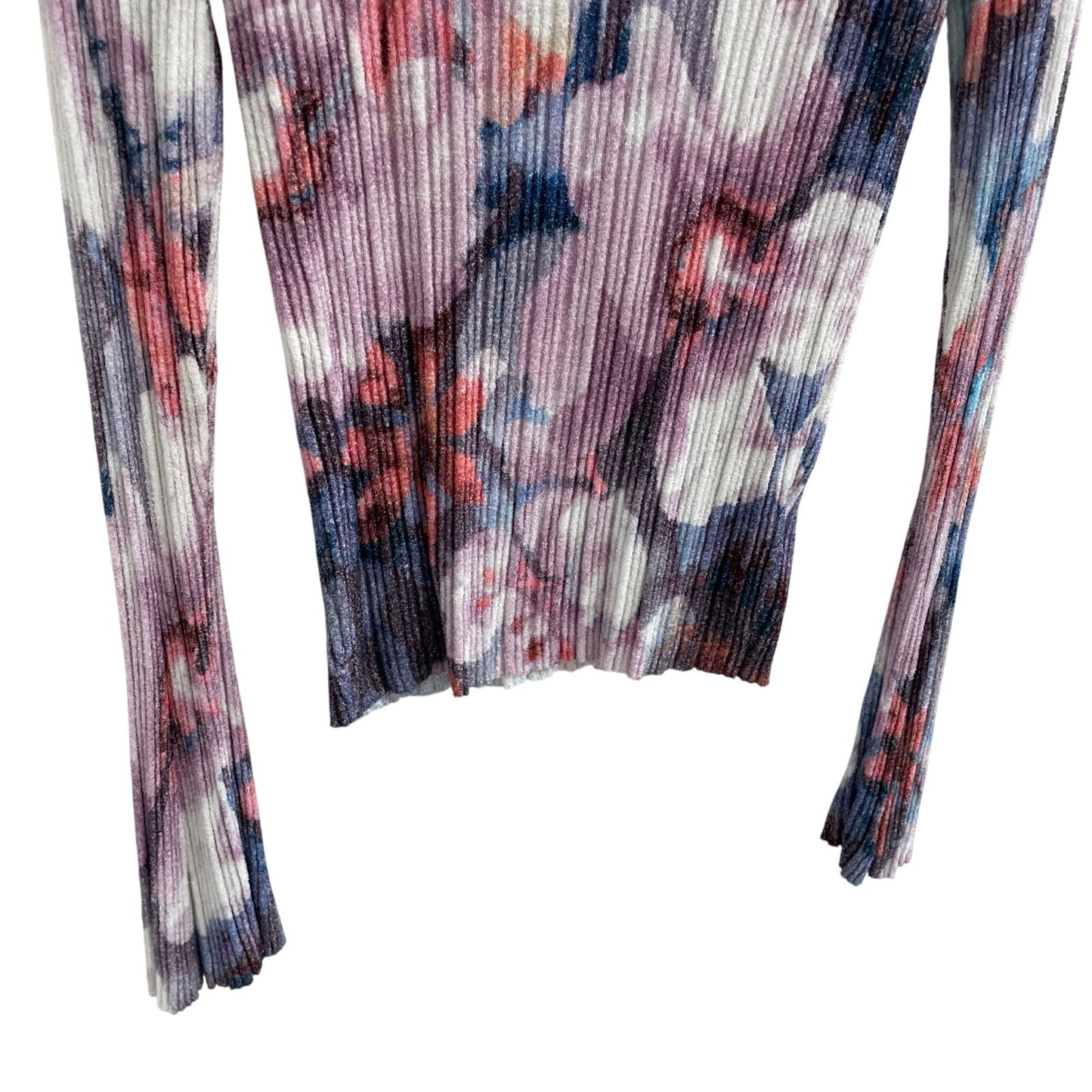 Anthropologie Pilcro Velvet Turtleneck Sweater Purple Floral Pattern Size Large