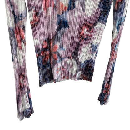Anthropologie Pilcro Velvet Turtleneck Sweater Purple Floral Pattern Size Large