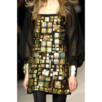 Emilio Pucci Black Gold Sheath Paillette Sequin Embellished Runway Dress 42 US 6