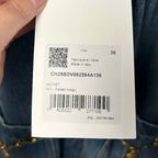 NWT Chloe High Neck Faded Indigo Chain Detail Denim Jacket Womens 36 / US 4