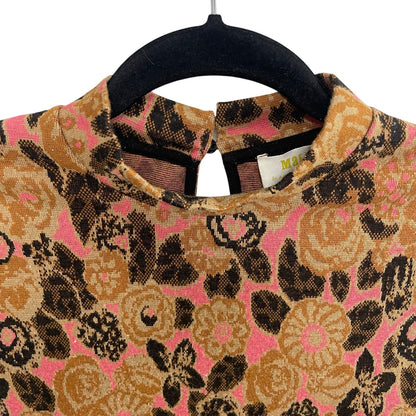 Anthropologie Maeve Mock Neck Jacquard Floral Knit Tan Pink Top Womens Small