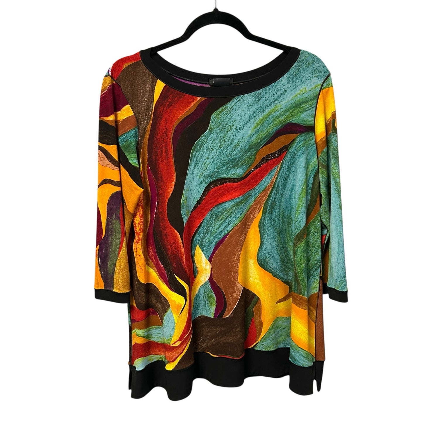 Eva Varro Y2K Black Multicolor Abstract Print 3/4 Sleeve Tunic Top Womens Large