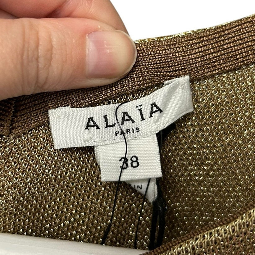 NWT Alaia Gold Metallic Knitted Pull On Sleeveless Bodysuit Womens 38 / US 6