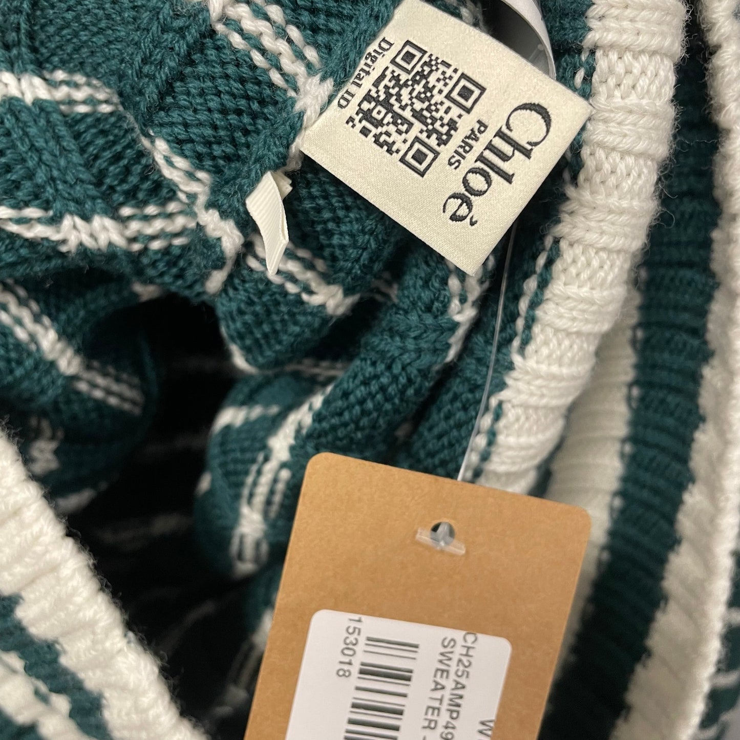 NWT Chloe Striped Ribbed Knit V Neck Jumper Sweater Dark Green Womens Small