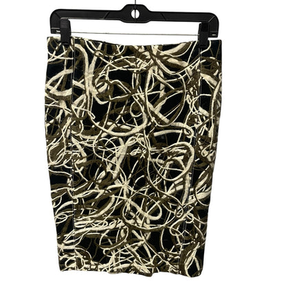 Byron Lars Black Green Cream Wool Blend Straight Fit Knee Skirt Womens Size 2