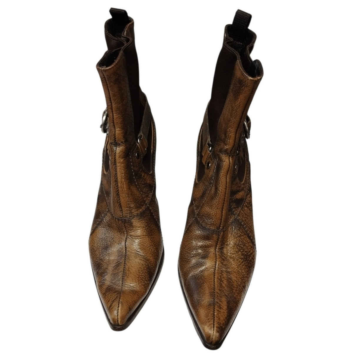 Vintage Miu Miu Leather Pointed Toe Boots 37 US 6.5 Western Boho Festival Rodeo