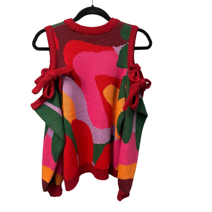 Farm Rio x Anthropologie Cold Shoulder Crew Sweater Multicolor Knit Womens Small