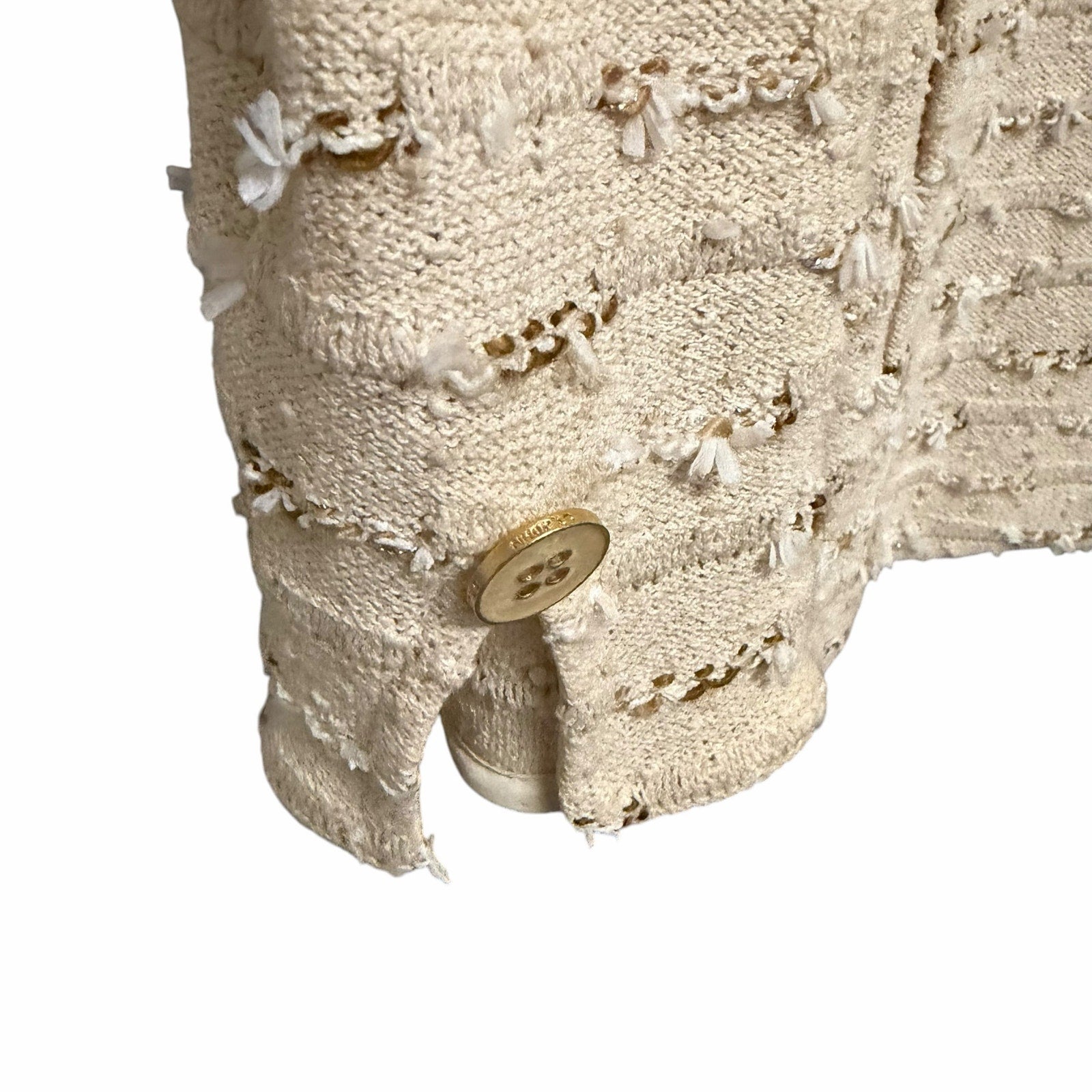 St. John Collection Neutral Tweed Boucle Knit Button Front Blazer Jacket Size 10