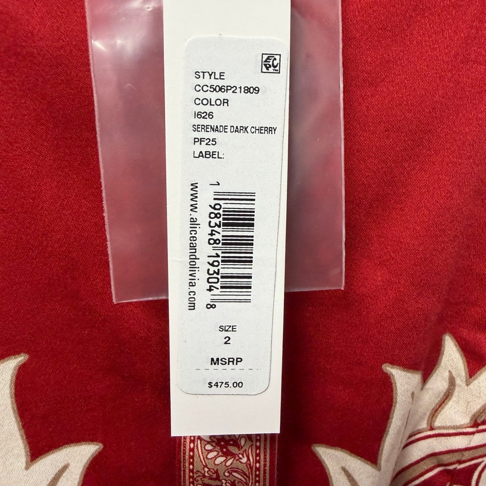 NWT Alice + Olivia Lucy Button Down Romper Serenade Dark Cherry Tie Waist Size 2