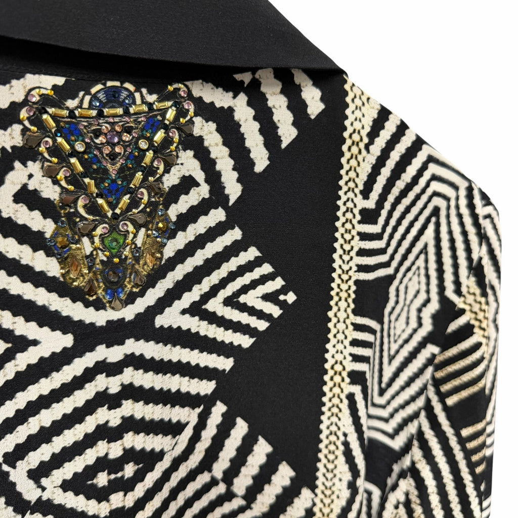 NWT Camilla Pure Silk Double Breasted Soft Jacket Black White Zebra Print Small