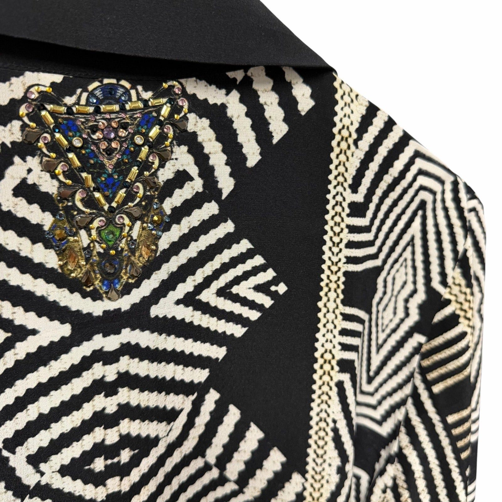 NWT Camilla Pure Silk Double Breasted Soft Jacket Black White Zebra Print Small