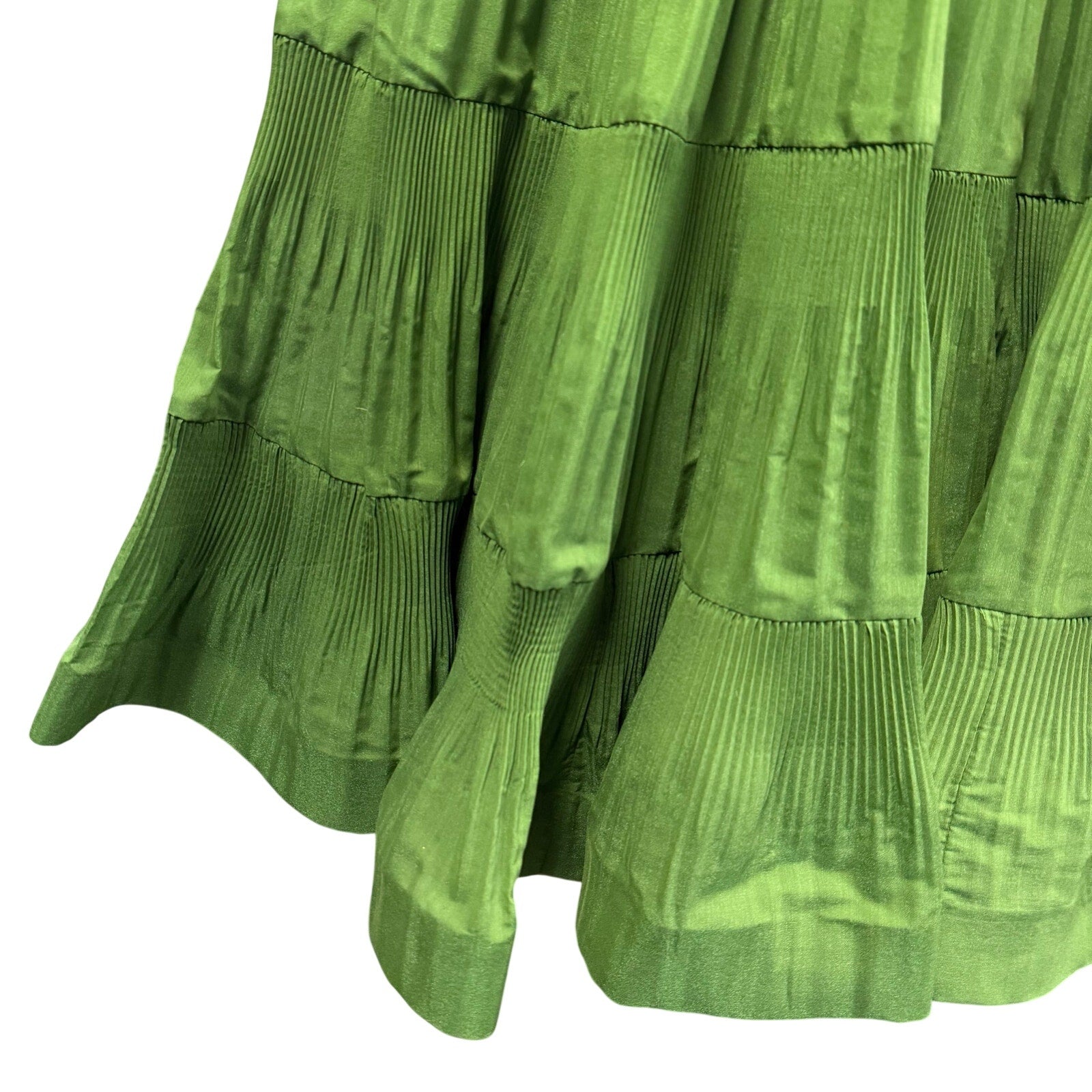 Zimmermann Pleated Tiered Twill Midi Dress Green Womens AU 0 / US 4
