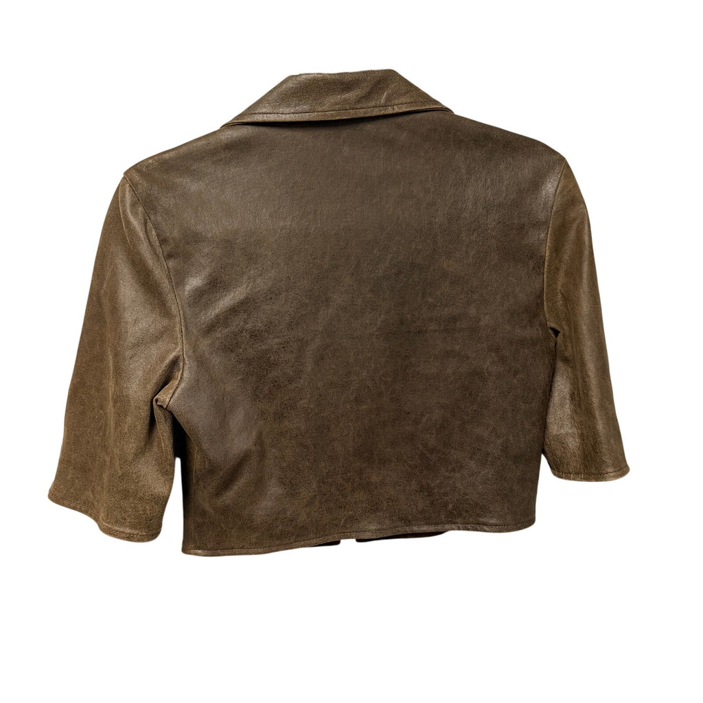 Susan Bender Cropped Leather Moto Jacket Dark Brown Womens Size 4 Neutral Grunge