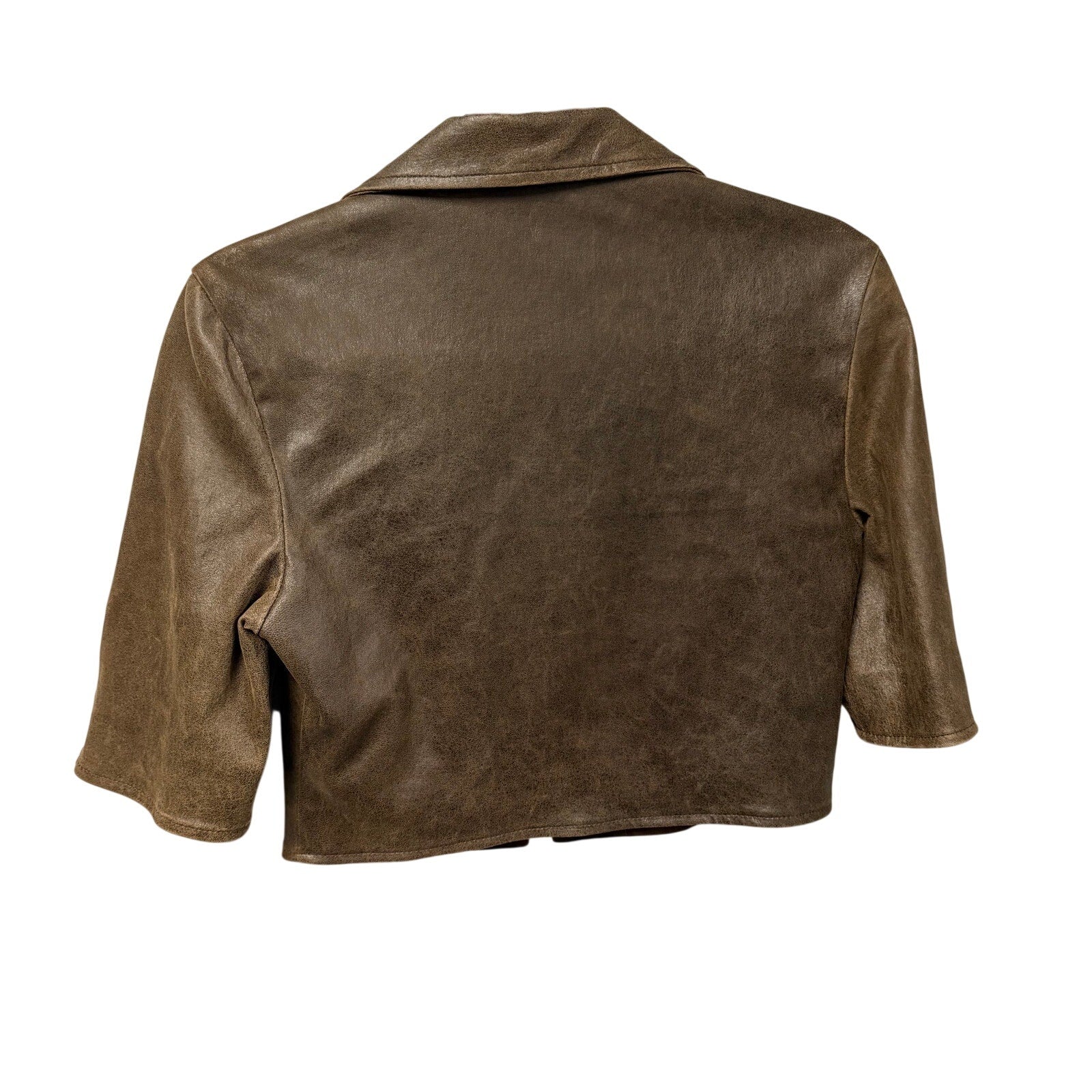 Susan Bender Cropped Leather Moto Jacket Dark Brown Womens Size 4 Neutral Grunge
